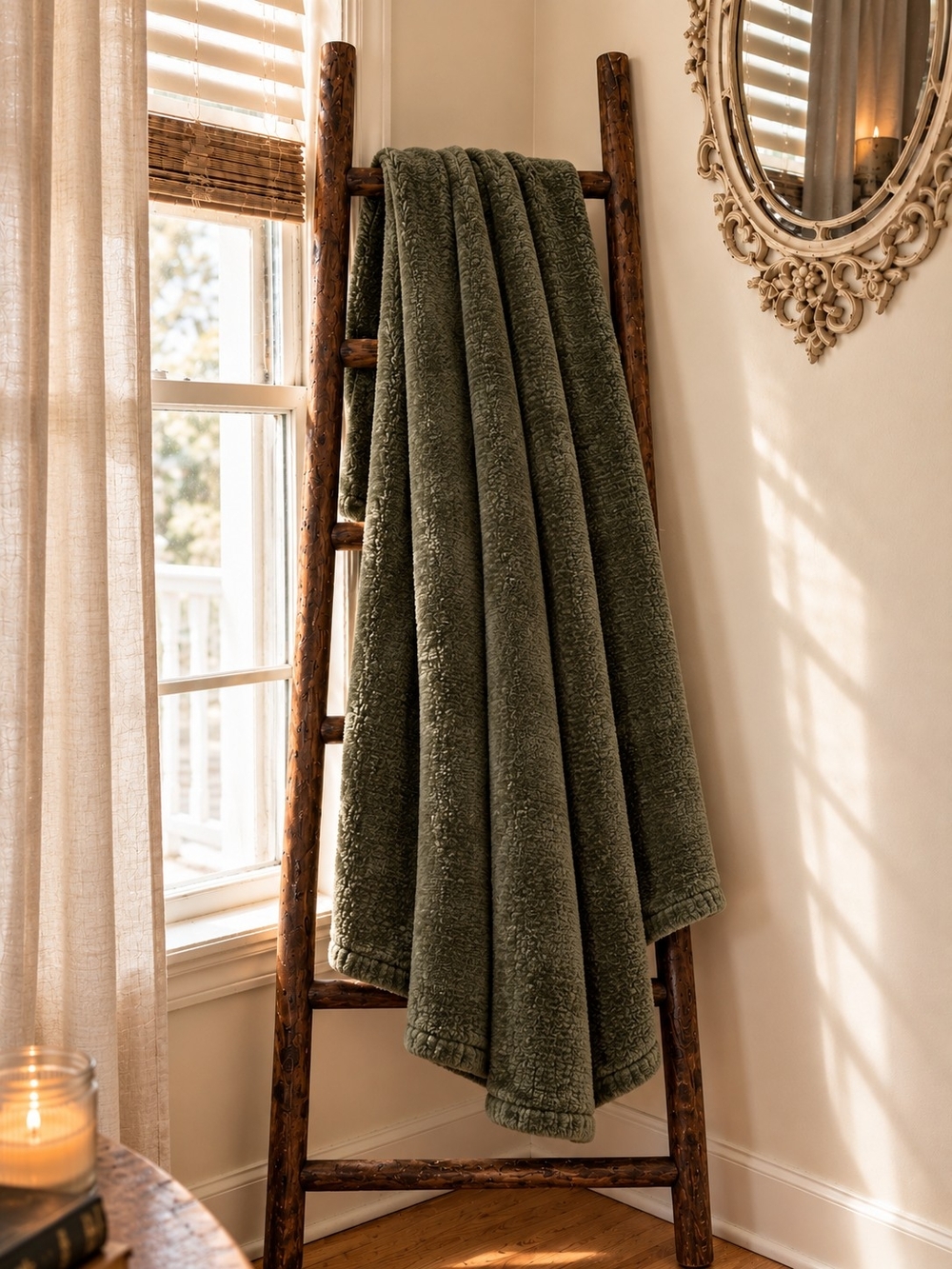 Dark Acadamia Olive Green Chenille Knit Throw NWT - Picture 9 of 9